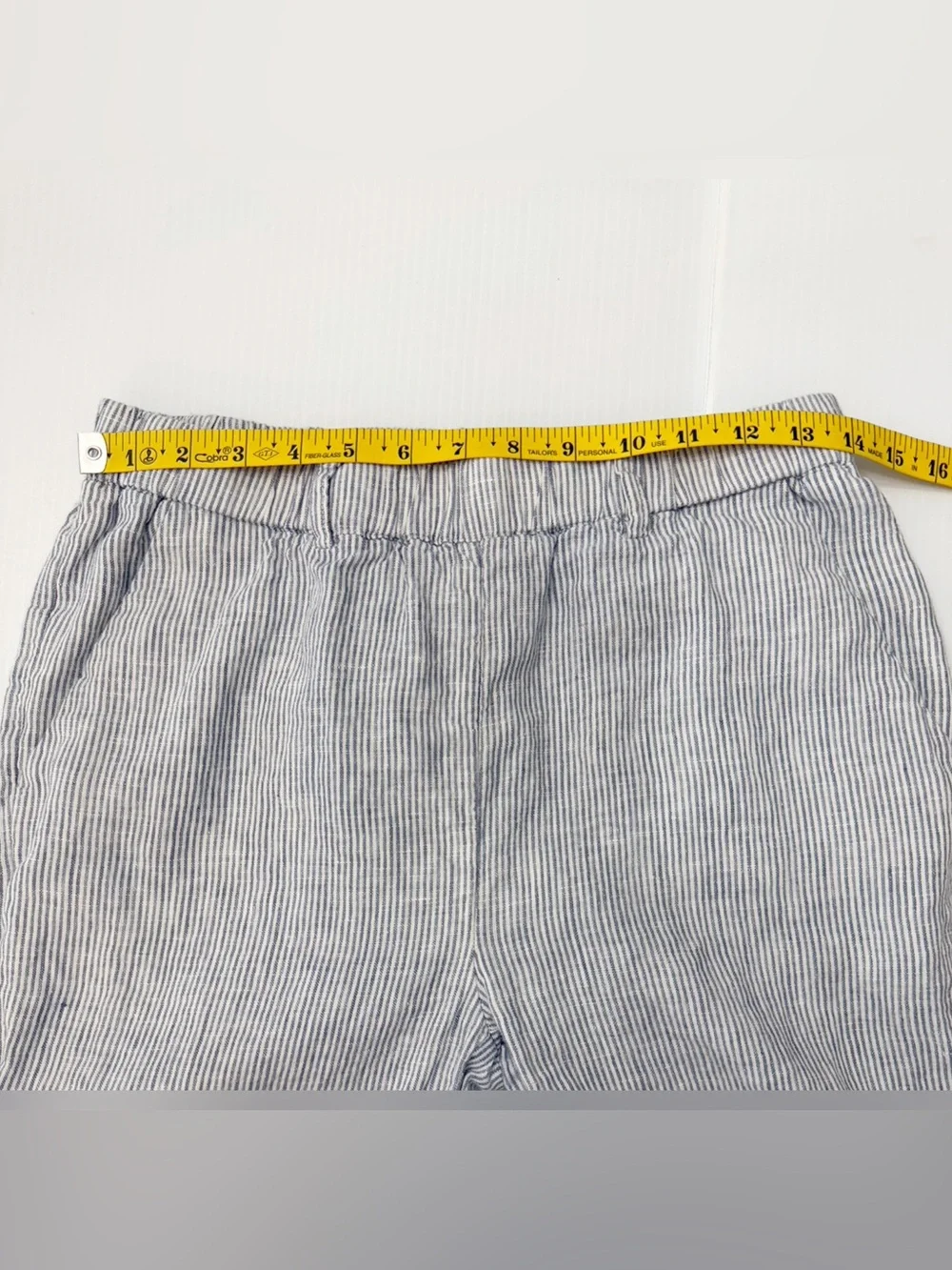 Quince Light Blue Pinstripe Womens Linen Blend Casual Pants - S